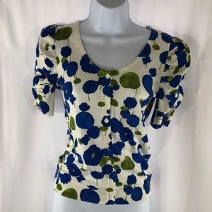 Blue/Green short sleeve flowered thin sweater.